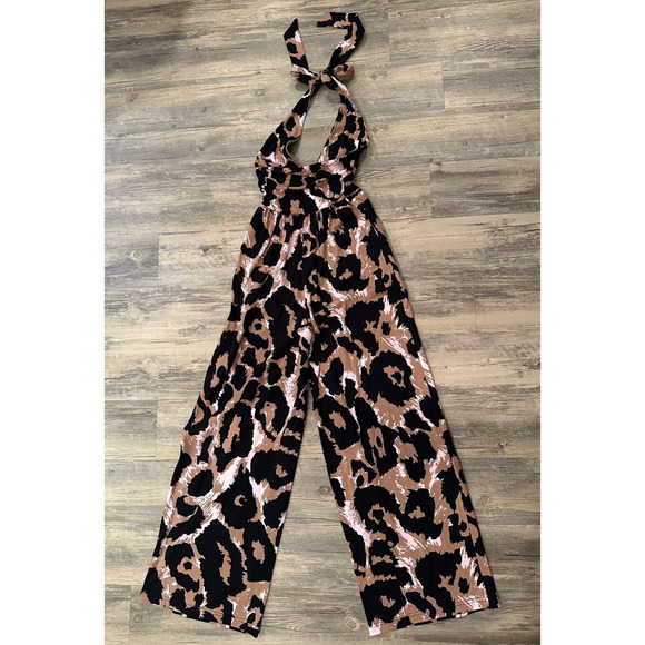 DVF x Target Halter Leopard Neutral Jumpsuit XXS Diane Von Furstenburg Pockets - Picture 5 of 6
